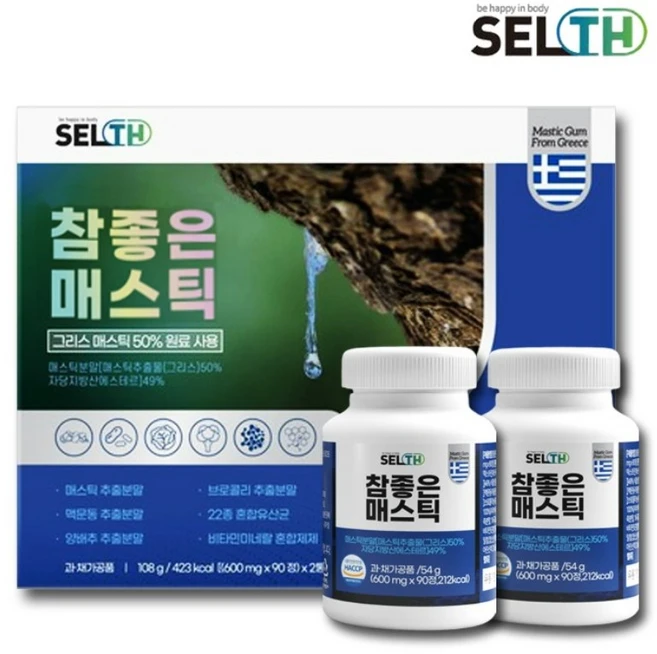 SELTH 참좋은 매스틱 그리스 매스틱분말 위건강, 90정, 2개 - 쿠팡
