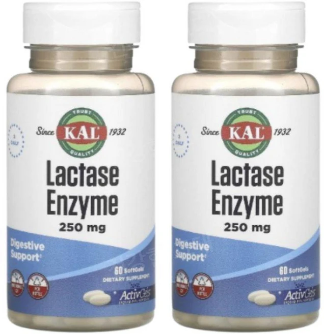 KAL 락타아제 효소 250mg 60소프트젤(소프트젤 당 125mg) x 2, 2개, 60정 - 쿠팡