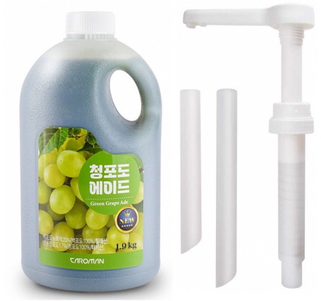 까로망 청포도 에이드 베이스 1.9kg + 전용 소스펌프 증정 | 대용량 청포도 베이스 시럽 홈카페 음료, 12개