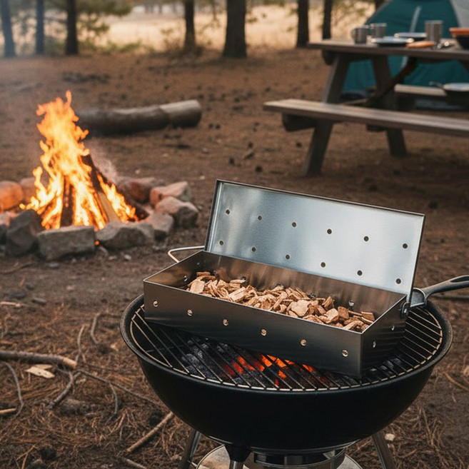 바베큐 스모커박스 캠핑 훈연통 훈연박스, 1개, 스텐 22cm