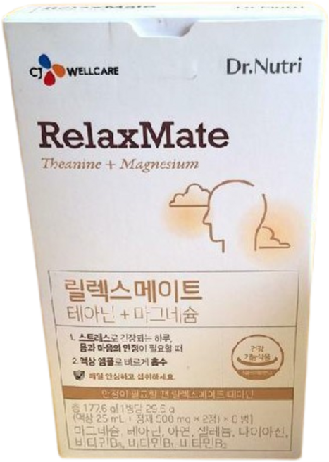 (CJ 웰케어) 닥터뉴트리 릴렉스메이트 테아닌+ 마그네슘 6입 / 스트레스 완화 긴장완화 / 신경 근육 건강 / 비타민B군 비타민C 함유, 3박스
