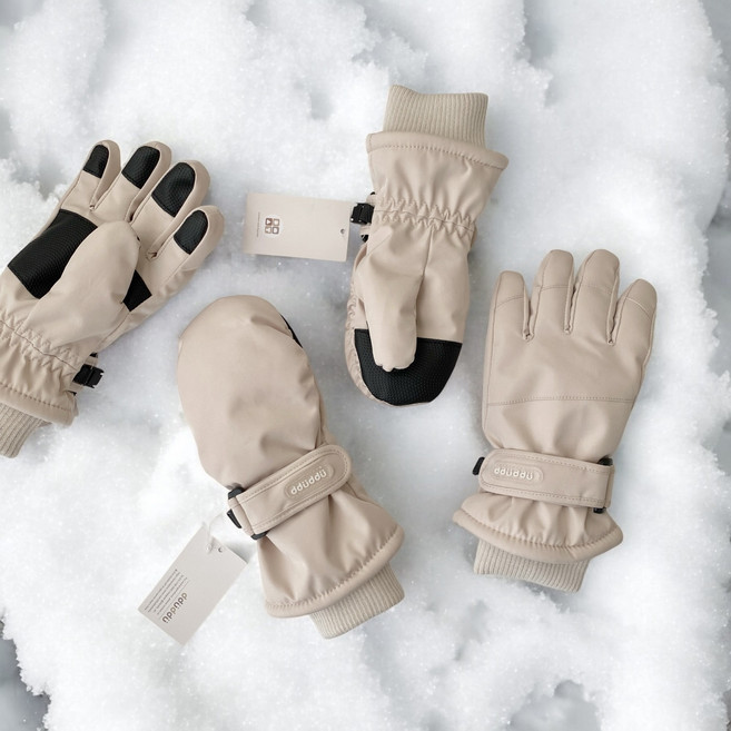 뚜뚜아트 유아 어린이 스키 방수 장갑 베이지 방한 장갑