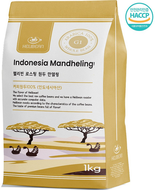 헬리빈 인도네시아 만델링 G1 원두커피, 1개, 1kg, 홀빈(분쇄안함)