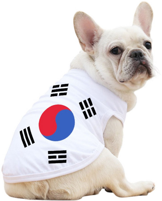 카라몰리 태극기 강아지 옷 쿨링 메쉬 티셔츠, 화이트, 1개