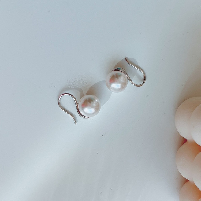 14k 스와로브스키 혼주 한복 진주 귀걸이 10MM 드롭 은 귀걸이