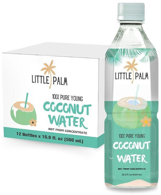 Little Palm - 순수 코코넛 워터 어린 코코넛으로 제작 무설탕 함유 GMO 프리 천연 수분 공급 전해질 499.8ml(16.8온스) (12팩 오리지널), Little Palm - 순수 코코넛 워터 어린 코코넛, 499.8ml