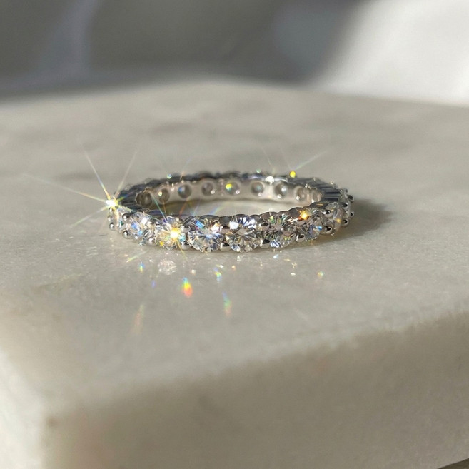 실버 925 3mm 모이사나이트 테니스 링 은 반지 3미리 1부 4프롱 우정 순은 파베 여성 여자 랩다이아 볼드 레이어드 가드링 이터니티 랩 그로운 다이아몬드 화이트