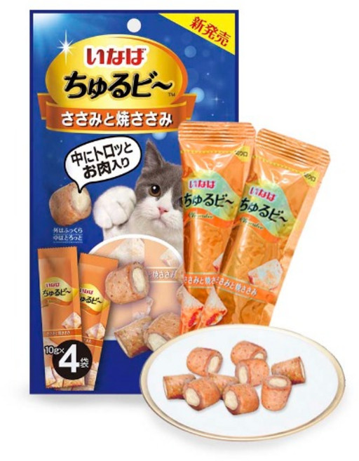 [오늘까까 연중무휴배송] 이나바 츄르비 고양이 간식, 40g, 4개, 혼합맛(닭가슴살/구운닭가슴살)