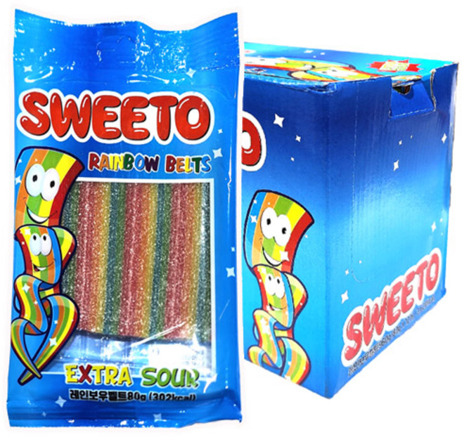 SWEETO 레인보우 벨트 젤리 80g 수입 사우어 무지개 젤리, 12개