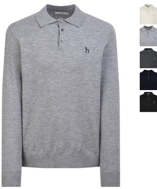 헤지스 맨 짜임 울 카라 니트 남성 의류 겨울용 긴팔 카라티