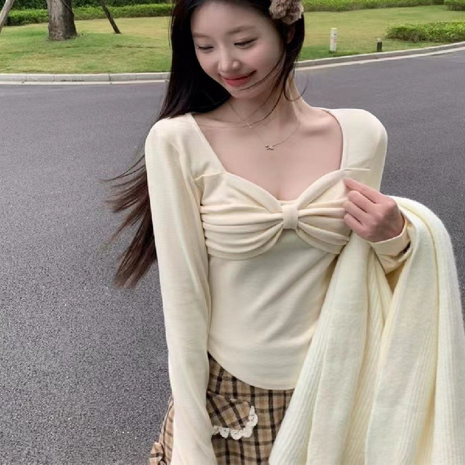 마리하우스 러블리 리본 포인트 긴팔 티