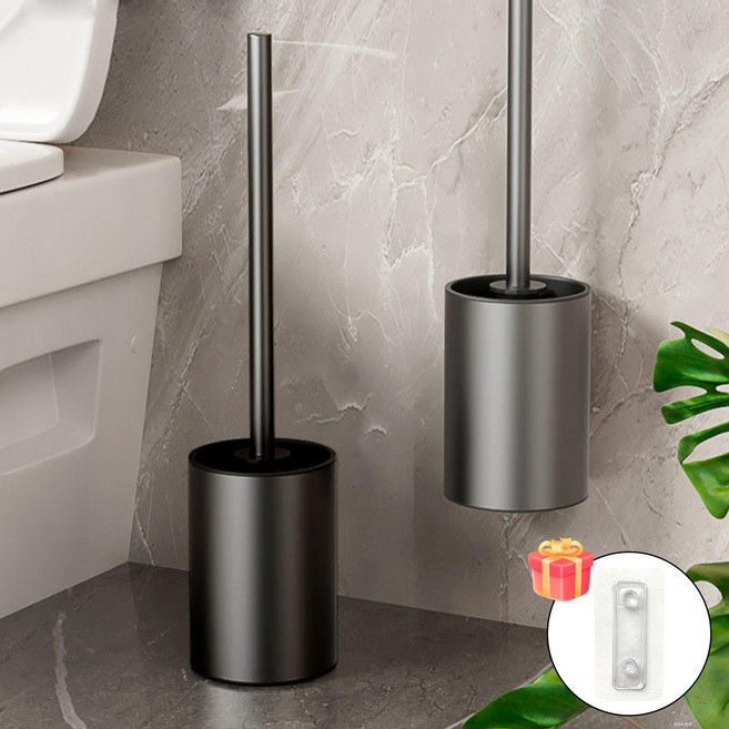 Norvee 무타공 벽부착 화장실 변기 청소솔 알루미늄 욕실 청소브 후크 포함, 회색, 1개