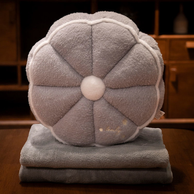 여름 베개 퀼트 이중 목적 자동차 오피스 쿠션 쿠션 베개 접이식 에어컨 이불 담요 투 작은 베개, 베개 30 40cm (담요), 회색 꽃잎