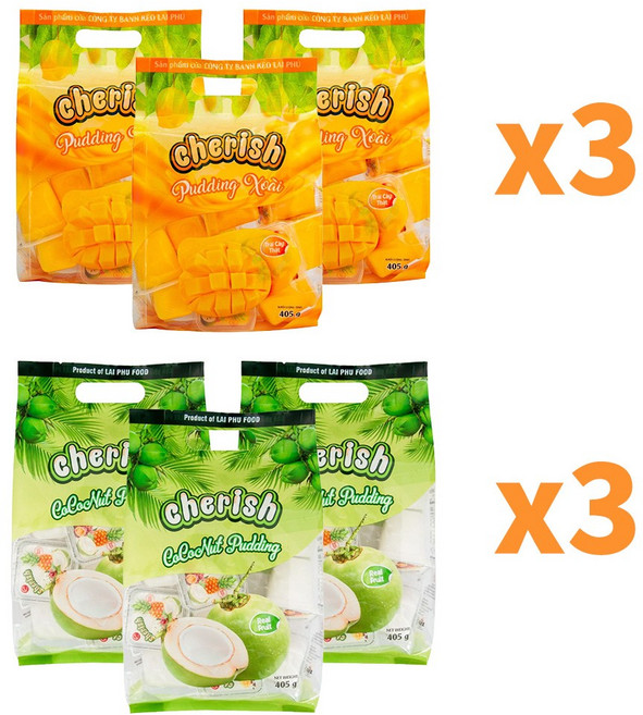 베트남 체리쉬 망고젤리 + 코코넛젤리 과일 푸딩 Cherish 2종, 405g, 3세트