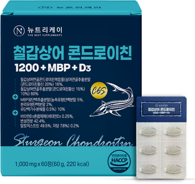 뉴트리케이 C6S 6형 뮤코다당단백 철갑상어 연골 콘드로이친 1200 MBP 식약청인증 HACCP, 1개, 60정