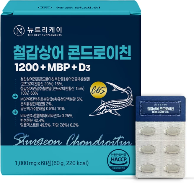 뉴트리케이 C6S 6형 뮤코다당단백 철갑상어 연골 콘드로이친 1200 MBP 식약청인증 HACCP, 1개, 60정 - 쿠팡