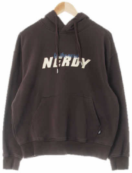 널디 0816 브라운 프린팅 면혼방 로고후드티 [XS]