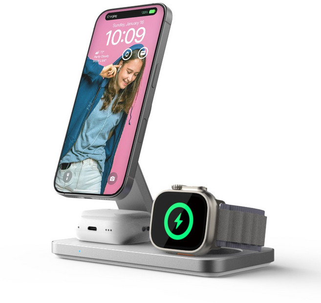 파우트 3in1 애플 맥세이프 무선충전기 애플워치 아이폰 호환 충전기 HANDS7(A), 1개, 화이트