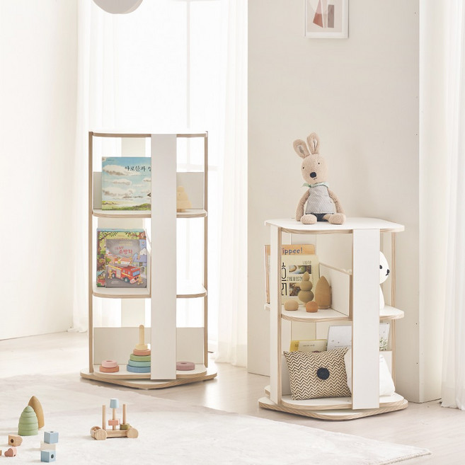 [국내생산 E0등급] 꽁떼떼 포레 아동 유아 키즈 회전책장 회전책꽂이, 2단, 화이트