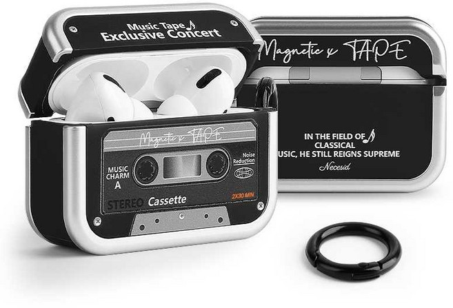 네쎄시드 카세트테이프 에어팟프로2케이스 레트로 클래식 블랙, 1개