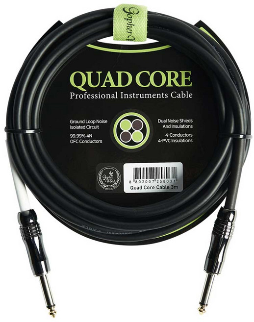 고퍼우드 쿼드코어 케이블 3m 기타/베이스 앰프케이블 기타잭, 1개