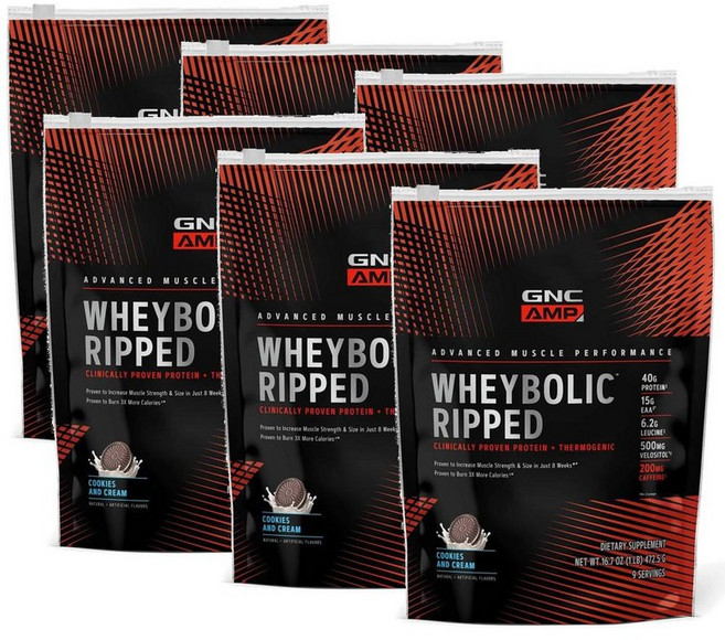 지엔씨 웨이볼릭 립드 프로틴 단백질 파우더 쿠키앤크림맛 GNC AMP Wheybolic Ripped, 6개, 472.5g