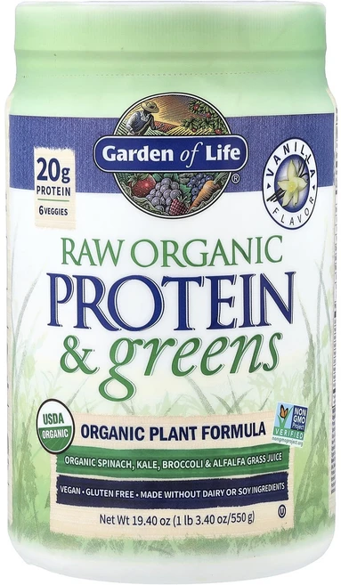 몸관리하세요 겨울입니다 Garden of Life 무가공 유기농 단백질 및 녹색 채소 바닐라 맛 550g(1lb 3.4oz) 특별관리진행, 550g, 1개 - 쿠팡