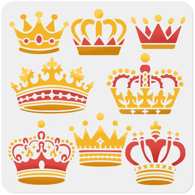 PET 로열 크라운 페인팅 스텐실 왕관 테마 벽화 패턴 고급스러운 홈 데코 DIY, 크라운 46, 1개