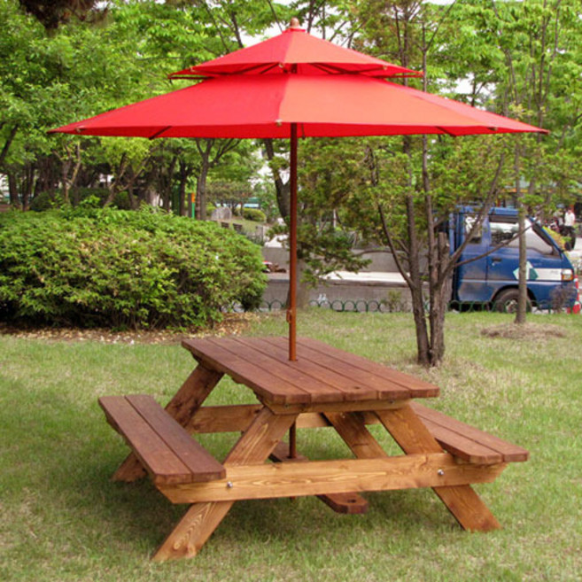 [이베스타] A형 야외테이블 원목테이블세트(4인-6인-8인), 6인 도색(5자-1500mm)