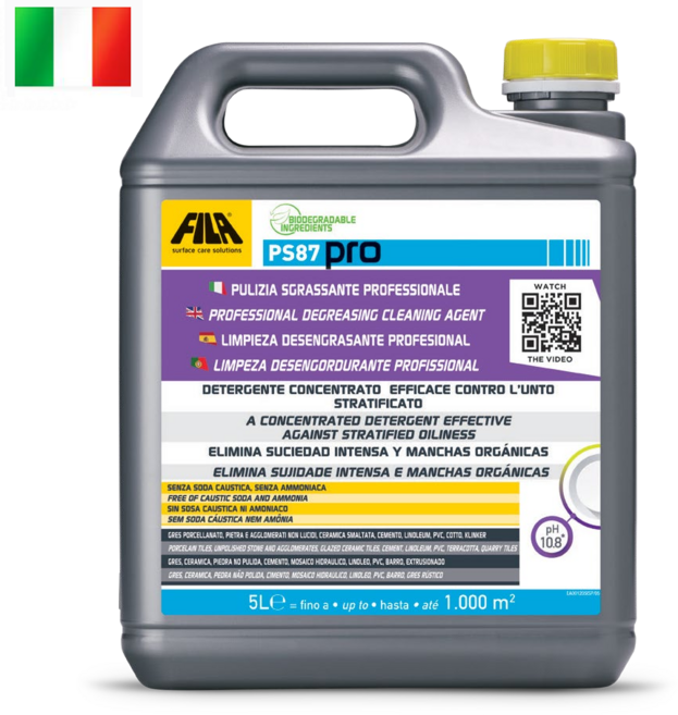 PS87 PRO 5L 이탈리아 FILA 얼룩과 오염제거제 피에스87 프로 암모니아 및 가성소다 없음 98% 생분해성분함유 필라솔루션, 1개