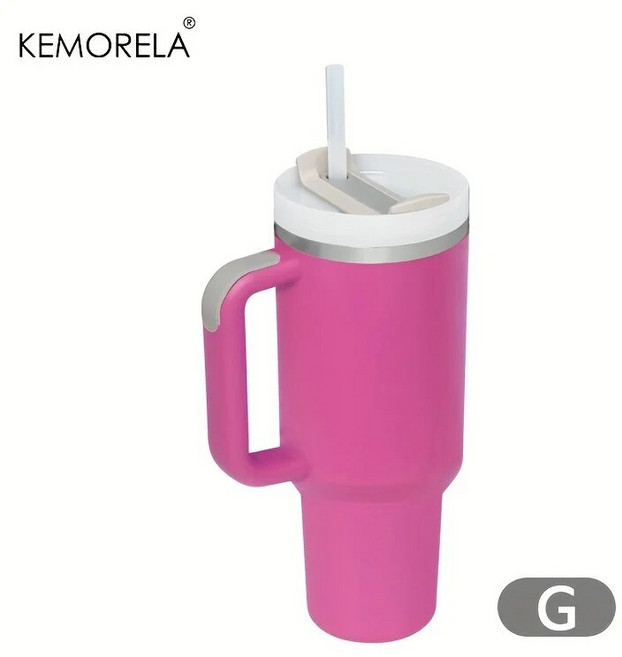 손잡이 뚜껑이 달린 맞춤형 텀블러 스테인레스 스틸 빨대 물병 진공 보온병 컵 여행용 자동차 커피 머그잔 40oz 887ml, 1개, 7g