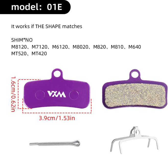 VXM 자전거 B01S B05S 사이클링 유압 디스크 브레이크 패드 용 멀티 금속 브레이크 패드 금속 자전거 브레, [03] Multi metal-01E, 1개