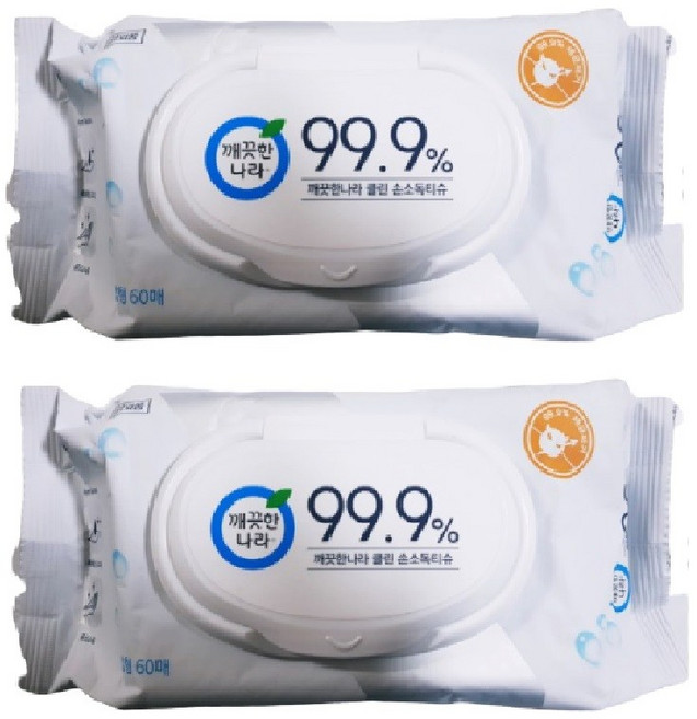 깨끗한나라 99.9% 향균 손소독티슈 손소독 물티슈 캡형 60매, 2팩
