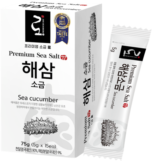 [소금스틱] 해여름 프리미엄 소금 플레이버 천일염 '로' 해삼 소금 스틱파우치, 15개, 5g