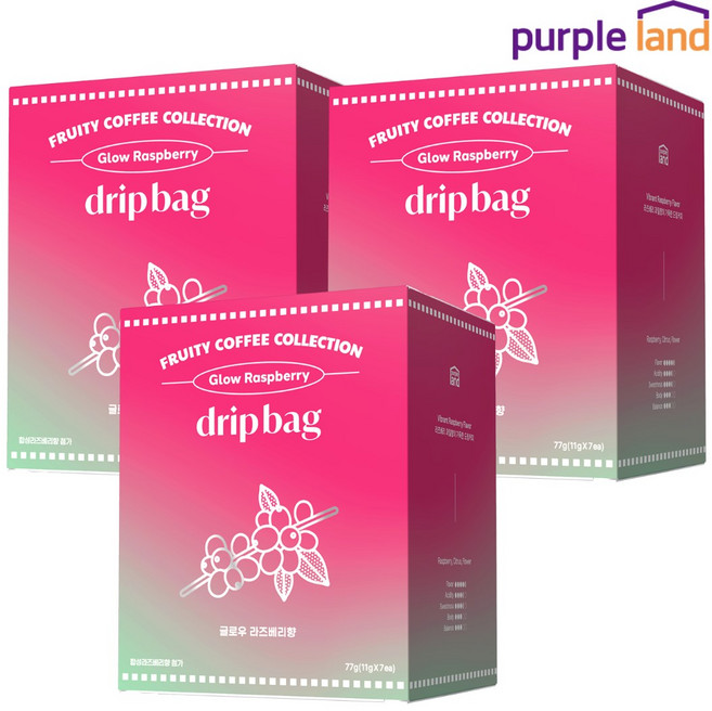 퍼플랜드 핸드드립 커피 가향 드립백 글로우 라즈베리향, 3개, 7개입, 11g