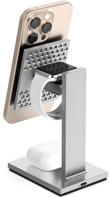 밸류엠 3in1 에어 터보 맥세이프 고속 무선충전기, 실버, 1개