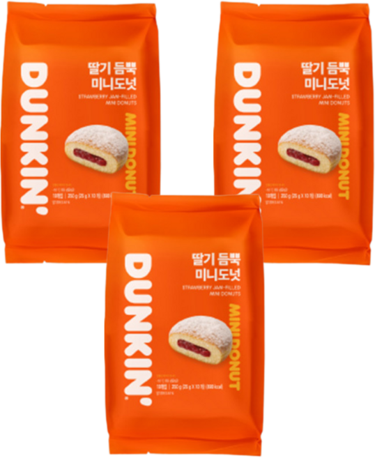 던킨 딸기 듬뿍 미니 도넛 25g 10개입 3봉, 250g, 3개