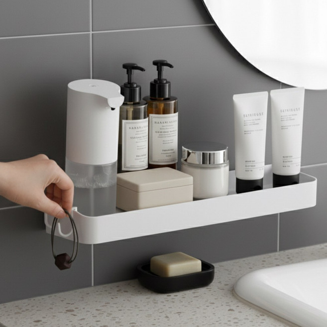 벨로브 무타공 초강력 공중부양 욕실선반 거치대, 1개, 로브화이트