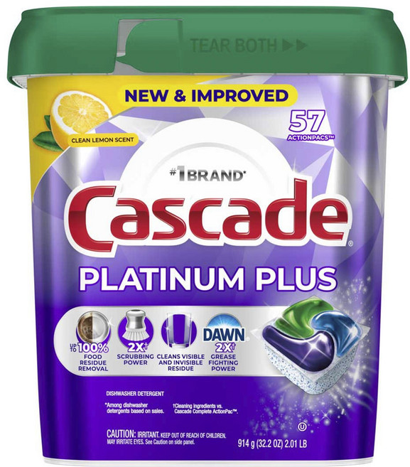 Cascade 白金Plus洗碗機專用洗滌劑 檸檬 57入, 1個, 914g