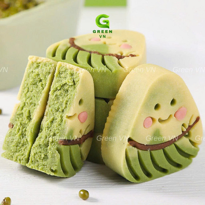유기농 그린 마차 그린빈 케이크 비건 녹두콩 저칼로리 건강한 식단 Banh Matcha Organic Green, 2개, 250g