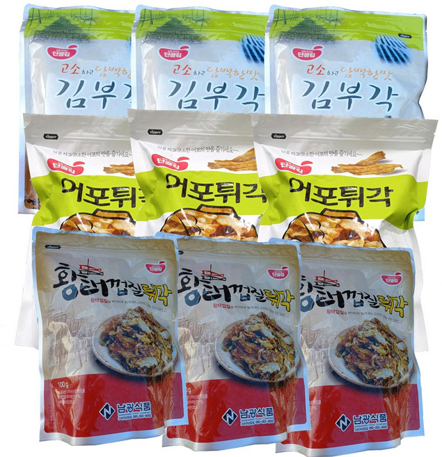 남광식품 맥주안주 간식3종 9봉(어포튀각 100g 3봉 황태껍질튀각100g 3봉 김부각60g 3봉), 780g