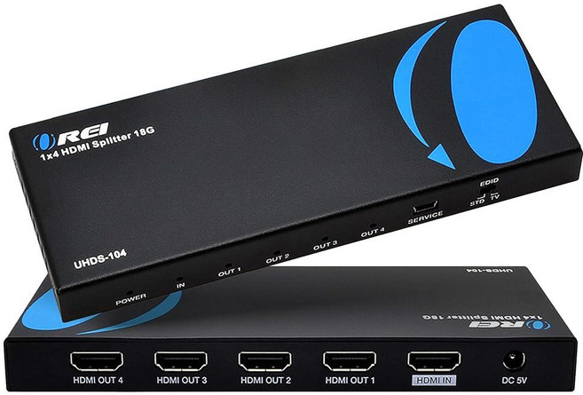 OREI HDMI 스플리터 1 in 4 - Stick 4K@60Hz 2.0 대역폭 스플리터(HDCP 4포트 Out 2.2 Fire HDMI 18Gbps 전원 TV 1x4 4방, 1 X 4 HDMI Splitter, 1 X 4 HDMI Splitter