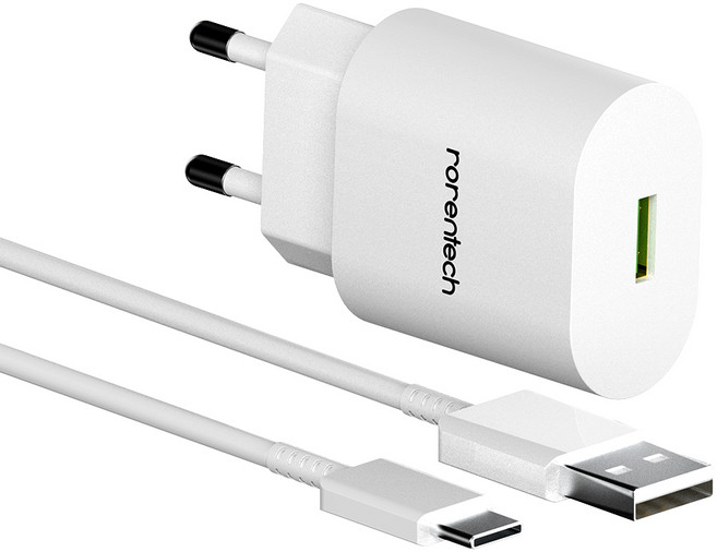 로랜텍 18W 고속충전기 + USB C타입 케이블 2.4m 세트, 1세트, 화이트