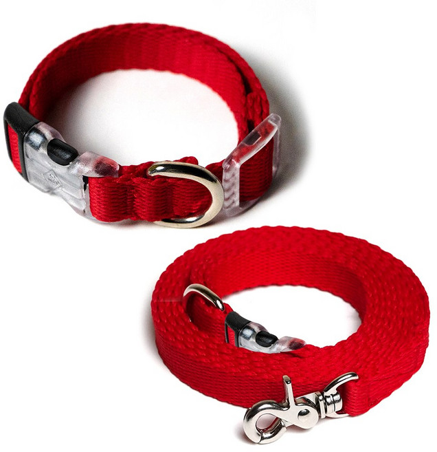 아띠지기 반려동물 목줄 + 핸즈프리 리드줄 세트, 레드, 1세트