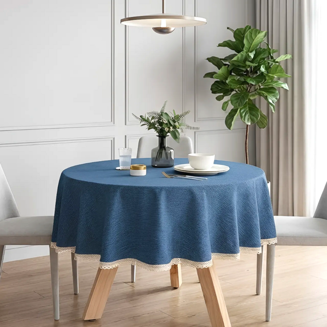 소담픽 레이스 원형 방수 식탁보 테이블보, 1개, 120cm, 블루