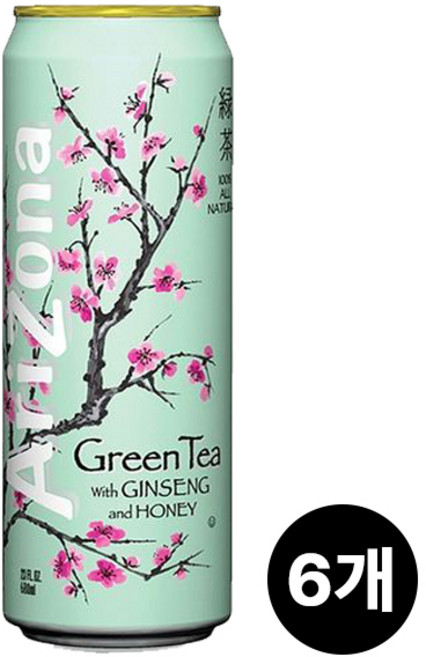 아리조나 그린티 위드 진생&허니 6캔(650mlx6캔) 녹차음료수주스, 680ml, 6개