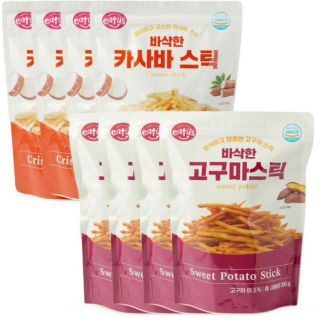 [이더스] 바삭한 고구마 카사바 스틱 2종, 250g, 8개