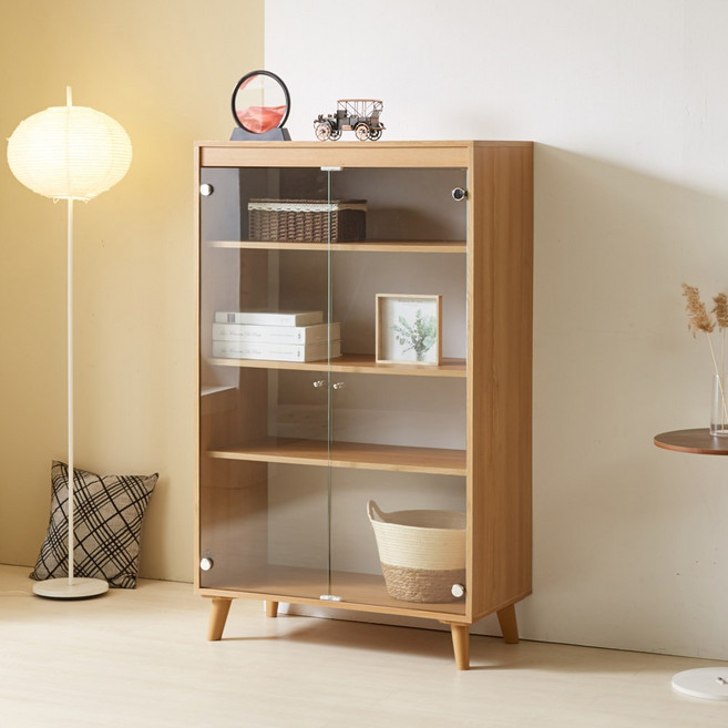 이지 글라스 800 4단 장식장 유리 진열장 거실장식장 그릇장 (강화유리도어), 이지-글라스 800-4단 장식장[오크]