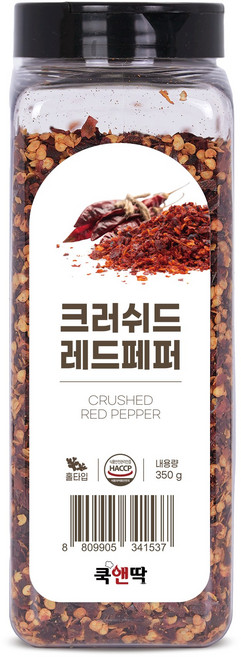 쿡앤딱 크러쉬드 레드페퍼 고춧가루 매운맛 향신료 파스타 피자 볶음밥 다농, 1개, 350g