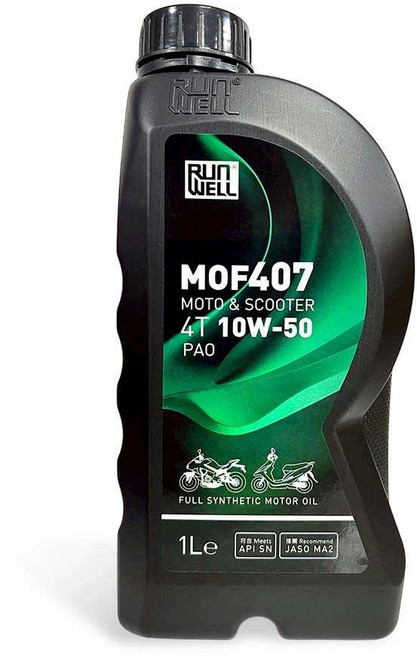 RUN WELL MOF407 全合成機油 四行程機車專用 提升引擎保護 降低磨損 節省燃油 適用於打檔車與速克達, 1個, MOF40 10W50